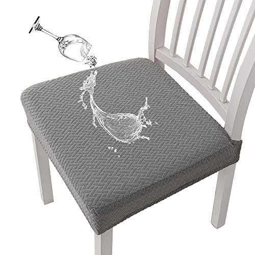 KELUINA Diamantgitter Jacquard wasserdichte Stuhl Sitzbezüge für Esszimmer Stretch Stuhl Sitzkissen Schonbezüge Esszimmer Küche Stuhlbezüge (Hellgrau,2 Hussen) von KELUINA