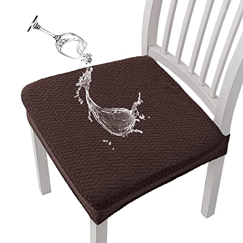 KELUINA Diamantgitter Jacquard wasserdichte Stuhl Sitzbezüge für Esszimmer Stretch Stuhl Sitzkissen Schonbezüge Esszimmer Küche Stuhlbezüge (Kaffee,6 Hussen) von KELUINA