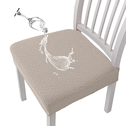 KELUINA Diamantgitter Jacquard wasserdichte Stuhl Sitzbezüge für Esszimmer Stretch Stuhl Sitzkissen Schonbezüge Esszimmer Küche Stuhlbezüge (Khaki,4 Hussen) von KELUINA