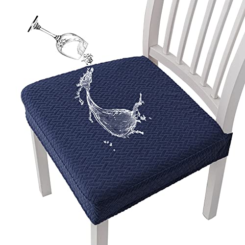 KELUINA Diamantgitter Jacquard wasserdichte Stuhl Sitzbezüge für Esszimmer Stretch Stuhl Sitzkissen Schonbezüge Esszimmer Küche Stuhlbezüge (Marine,4 Hussen) von KELUINA