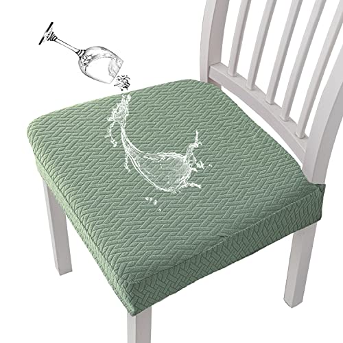 KELUINA Diamantgitter Jacquard wasserdichte Stuhl Sitzbezüge für Esszimmer Stretch Stuhl Sitzkissen Schonbezüge Esszimmer Küche Stuhlbezüge (Matcha-Grün,2 Hussen) von KELUINA