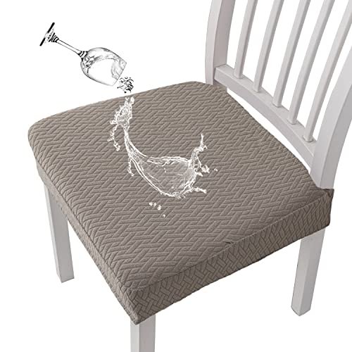 KELUINA Diamantgitter Jacquard wasserdichte Stuhl Sitzbezüge für Esszimmer Stretch Stuhl Sitzkissen Schonbezüge Esszimmer Küche Stuhlbezüge (Taupe,4 Hussen) von KELUINA