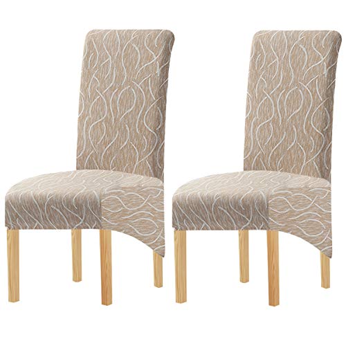 KELUINA Druck Stoff Stretch XL Stuhlhussen für Esszimmerstühle, 2/4/6 Stück Elastic Large Chair Schonbezug für Esszimmer Hochzeit Bankett Party Dekoration (Geometrie Beige,2 Pack) von KELUINA