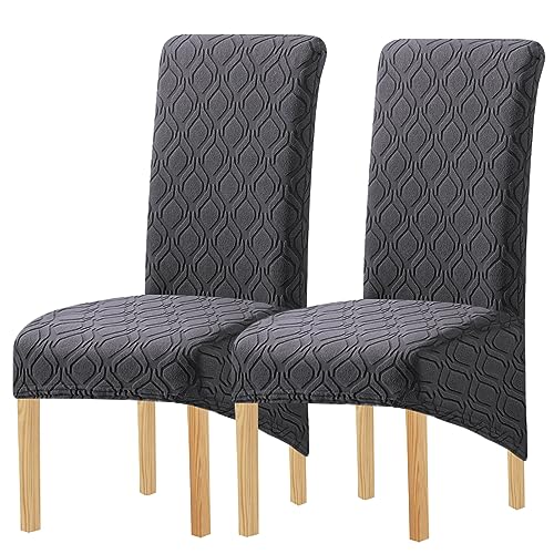 KELUINA Druck Stoff Stretch XL Stuhlhussen für Esszimmerstühle, 2/4/6 Stück Elastic Large Chair Schonbezug für Esszimmer Hochzeit Bankett Party Dekoration (Geometrie Grau,2 Pack) von KELUINA