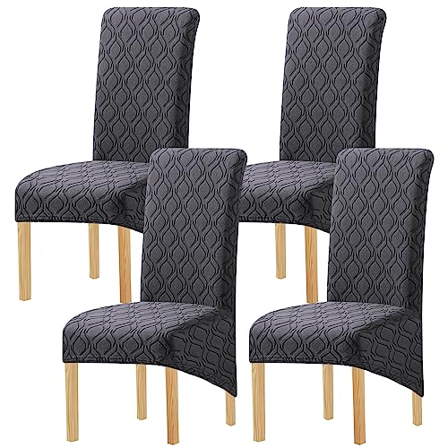 KELUINA Druck Stoff Stretch XL Stuhlhussen für Esszimmerstühle, 2/4/6 Stück Elastic Large Chair Schonbezug für Esszimmer Hochzeit Bankett Party Dekoration (Geometrie Grau,4 Pack) von KELUINA