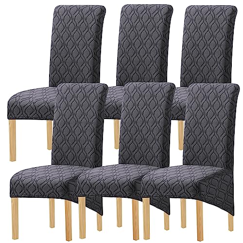 KELUINA Druck Stoff Stretch XL Stuhlhussen für Esszimmerstühle, 2/4/6 Stück Elastic Large Chair Schonbezug für Esszimmer Hochzeit Bankett Party Dekoration (Geometrie Grau,6 Pack) von KELUINA