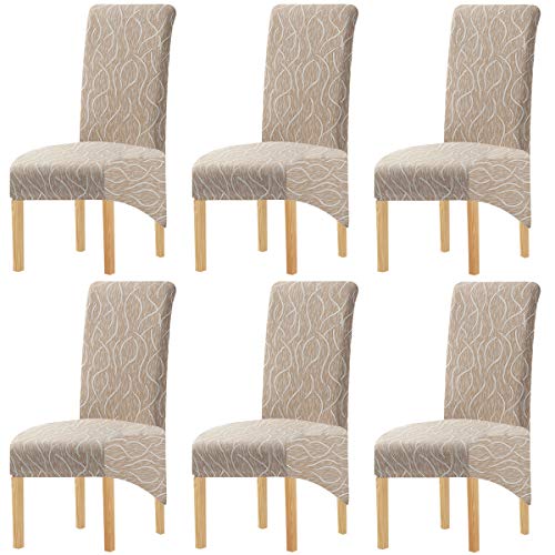 KELUINA Druck Stoff Stretch XL Stuhlhussen für Esszimmerstühle, 2/4/6 Stück Elastic Large Chair Schonbezug für Esszimmer Hochzeit Bankett Party Dekoration (Geometrie Beige,6 Pack) von KELUINA