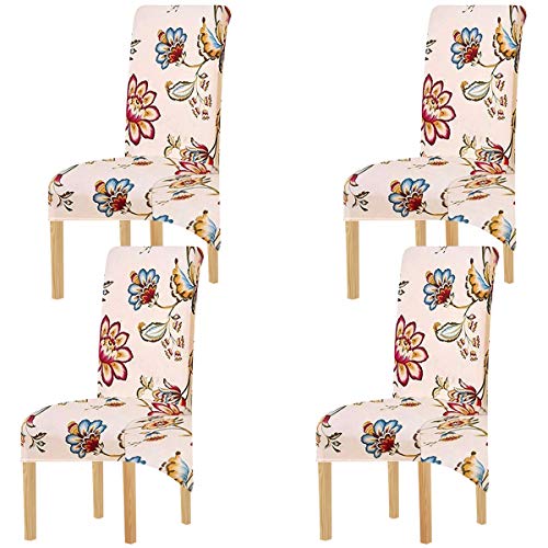 KELUINA Druck Stoff Stretch XL Stuhlhussen für Esszimmerstühle, 2/4/6 Stück Elastic Large Chair Schonbezug für Esszimmer Hochzeit Bankett Party Dekoration (Multi-8, 4 Pack) von KELUINA