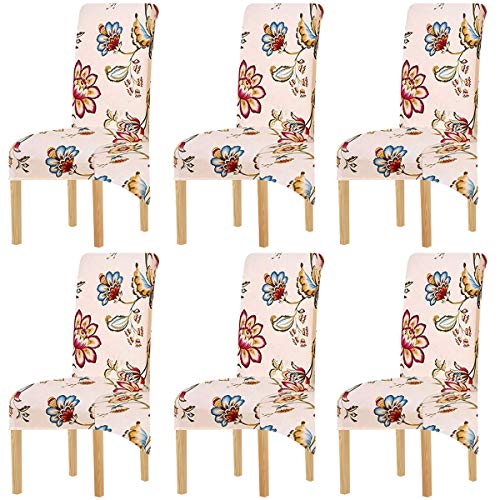 KELUINA Druck Stoff Stretch XL Stuhlhussen für Esszimmerstühle, 2/4/6 Stück Elastic Large Chair Schonbezug für Esszimmer Hochzeit Bankett Party Dekoration (Multi-8, 6 Pack) von KELUINA