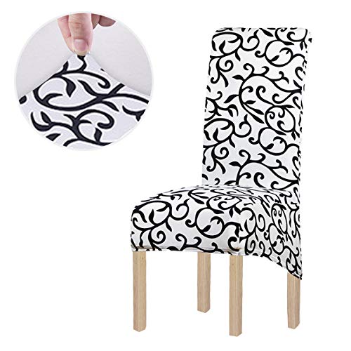 KELUINA Druck Stoff Stretch XL Stuhlhussen für Esszimmerstühle, 2/4/6 Stück Elastic Large Chair Schonbezug für Esszimmer Hochzeit Bankett Party Dekoration (Schwarz/Weiß,2 Pack) von KELUINA