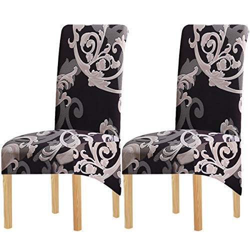 KELUINA Druck Stoff Stretch XL Stuhlhussen für Esszimmerstühle, 2/4/6 Stück Elastic Large Chair Schonbezug für Esszimmer Hochzeit Bankett Party Dekoration (Schwarz-1,2 Pack) von KELUINA