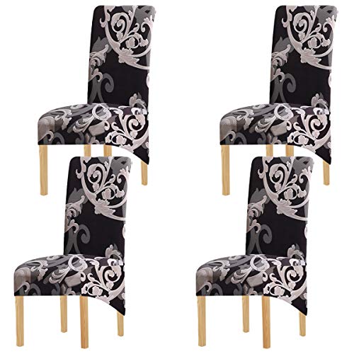 KELUINA Druck Stoff Stretch XL Stuhlhussen für Esszimmerstühle, 2/4/6 Stück Elastic Large Chair Schonbezug für Esszimmer Hochzeit Bankett Party Dekoration (Schwarz-1,4 Pack) von KELUINA