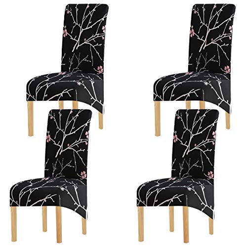 KELUINA Druck Stoff Stretch XL Stuhlhussen für Esszimmerstühle, 2/4/6 Stück Elastic Large Chair Schonbezug für Esszimmer Hochzeit Bankett Party Dekoration (Schwarz-2,4 Pack) von KELUINA