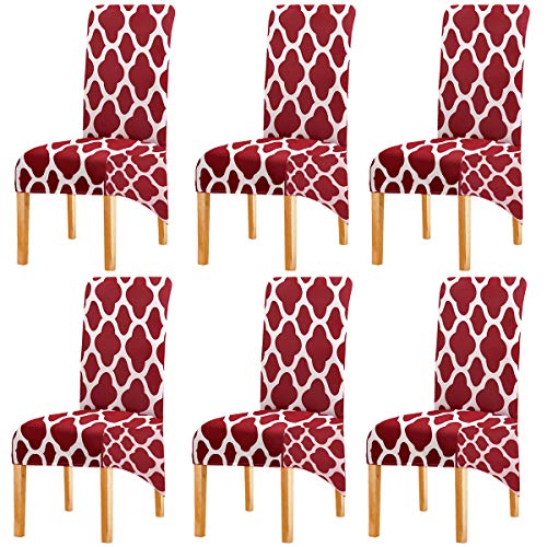 KELUINA Druck Stoff Stretch XL Stuhlhussen für Esszimmerstühle, 2/4/6 Stück Elastic Large Chair Schonbezug für Esszimmer Hochzeit Bankett Party Dekoration (Weinrot-03,6 Pack) von KELUINA