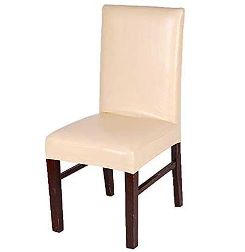 KELUINA Elastic Spandex Solide Pu Leder Stuhlhussen, wasserdicht und ölbeständig Stretch Dining Chair Protector Cover Schonbezug für Kitchen Bar Hotel und Hochzeitszeremonie (Champagner,1 pc) von KELUINA