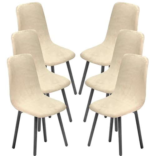 KELUINA Esszimmerstühle Stuhlhussen 2/4/6er Set,Stil Shell Esszimmerstuhl Mid Century Modern Stuhl Sipcover,Gepolsterte Esszimmerakzent Seitenstühle Bezüge (Beige1,6 PCS) von KELUINA