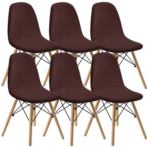 KELUINA Esszimmerstühle Stuhlhussen 2/4/6er Set,Stil Shell Esszimmerstuhl Mid Century Modern Stuhl Sipcover,Gepolsterte Esszimmerakzent Seitenstühle Bezüge (Braun,6 PCS) von KELUINA