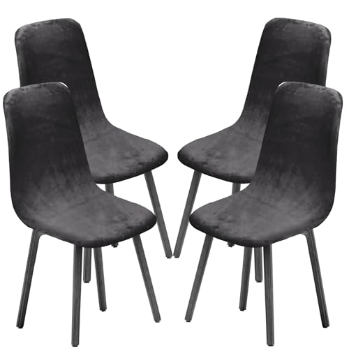 KELUINA Esszimmerstühle Stuhlhussen 2/4/6er Set,Stil Shell Esszimmerstuhl Mid Century Modern Stuhl Sipcover,Gepolsterte Esszimmerakzent Seitenstühle Bezüge (Dunkelgrau1,4 PCS) von KELUINA