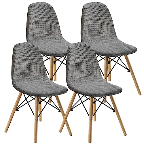 KELUINA Esszimmerstühle Stuhlhussen 2/4/6er Set,Stil Shell Esszimmerstuhl Mid Century Modern Stuhl Sipcover,Gepolsterte Esszimmerakzent Seitenstühle Bezüge (Hellgrau,4 PCS) von KELUINA