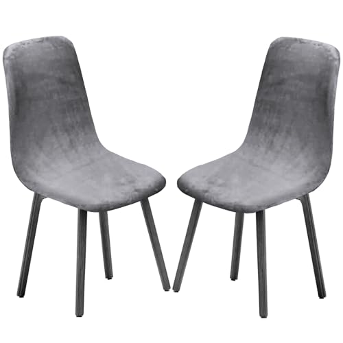 KELUINA Esszimmerstühle Stuhlhussen 2/4/6er Set,Stil Shell Esszimmerstuhl Mid Century Modern Stuhl Sipcover,Gepolsterte Esszimmerakzent Seitenstühle Bezüge (Hellgrau1,2 PCS) von KELUINA