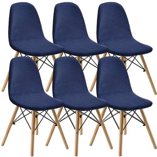 KELUINA Esszimmerstühle Stuhlhussen 2/4/6er Set,Stil Shell Esszimmerstuhl Mid Century Modern Stuhl Sipcover,Gepolsterte Esszimmerakzent Seitenstühle Bezüge (Marine,6 PCS) von KELUINA