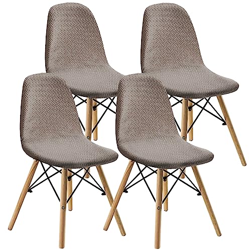 KELUINA Esszimmerstühle Stuhlhussen 2/4/6er Set,Stil Shell Esszimmerstuhl Mid Century Modern Stuhl Sipcover,Gepolsterte Esszimmerakzent Seitenstühle Bezüge (Taupe,4 PCS) von KELUINA