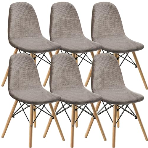 KELUINA Esszimmerstühle Stuhlhussen 2/4/6er Set,Stil Shell Esszimmerstuhl Mid Century Modern Stuhl Sipcover,Gepolsterte Esszimmerakzent Seitenstühle Bezüge (Taupe,6 PCS) von KELUINA