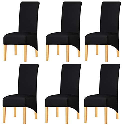 KELUINA Feste Gewebe-Ausdehnung XL-Stuhlhussen der hohen Rückseite für Esszimmer, Spandex-große Esszimmerstuhl-Schonbezüge für Hauptlebensrestaurant-Hotel (Black,Set of 6) von KELUINA