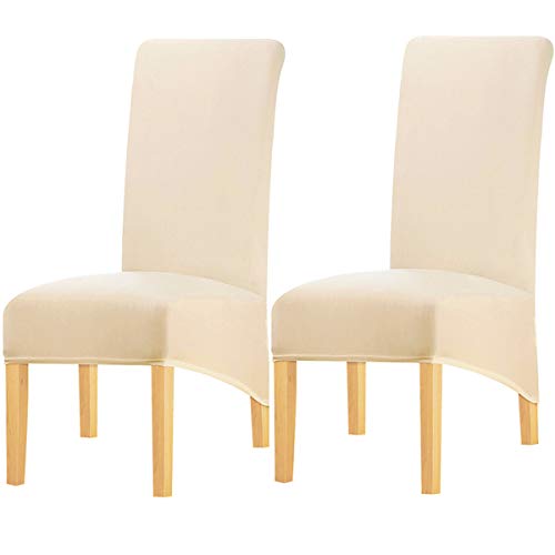 KELUINA Feste Gewebe-Ausdehnung XL-Stuhlhussen der hohen Rückseite für Esszimmer, Spandex-große Esszimmerstuhl-Schonbezüge für Hauptlebensrestaurant-Hotel (Cream Color,Set of 2) von KELUINA