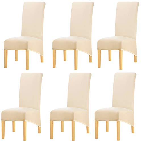 KELUINA Feste Gewebe-Ausdehnung XL-Stuhlhussen der hohen Rückseite für Esszimmer, Spandex-große Esszimmerstuhl-Schonbezüge für Hauptlebensrestaurant-Hotel (Cream Color,Set of 6) von KELUINA