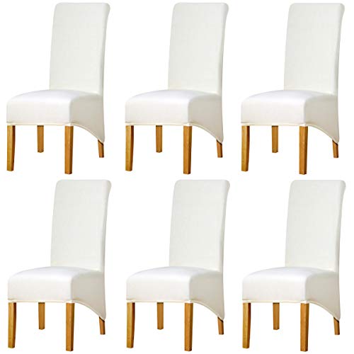 KELUINA Feste Gewebe-Ausdehnung XL-Stuhlhussen der hohen Rückseite für Esszimmer, Spandex-große Esszimmerstuhl-Schonbezüge für Hauptlebensrestaurant-Hotel (Creamy White,Set of 6) von KELUINA