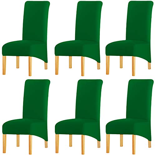 KELUINA Feste Gewebe-Ausdehnung XL-Stuhlhussen der hohen Rückseite für Esszimmer, Spandex-große Esszimmerstuhl-Schonbezüge für Hauptlebensrestaurant-Hotel (Dark Green,Set of 6) von KELUINA