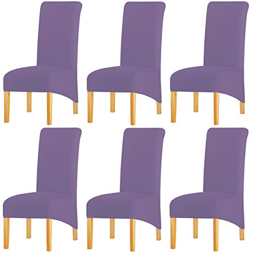 KELUINA Feste Gewebe-Ausdehnung XL-Stuhlhussen der hohen Rückseite für Esszimmer, Spandex-große Esszimmerstuhl-Schonbezüge für Hauptlebensrestaurant-Hotel (Light Purple,Set of 6) von KELUINA