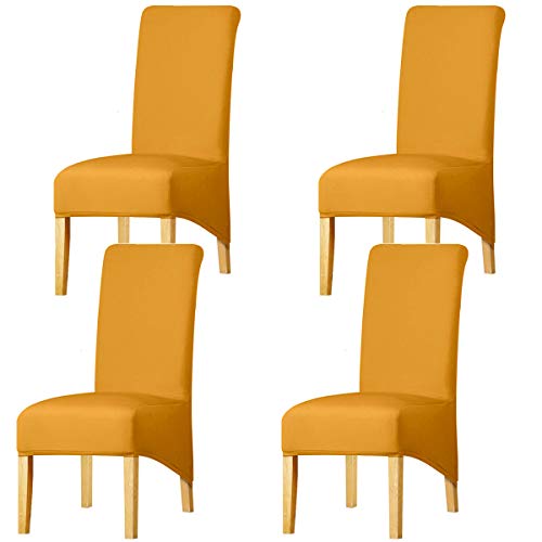 KELUINA Feste Gewebe-Ausdehnung XL-Stuhlhussen der hohen Rückseite für Esszimmer, Spandex-große Esszimmerstuhl-Schonbezüge für Hauptlebensrestaurant-Hotel (Mustard,Set of 4) von KELUINA