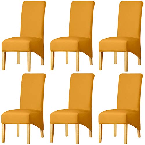 KELUINA Feste Gewebe-Ausdehnung XL-Stuhlhussen der hohen Rückseite für Esszimmer, Spandex-große Esszimmerstuhl-Schonbezüge für Hauptlebensrestaurant-Hotel (Mustard,Set of 6) von KELUINA