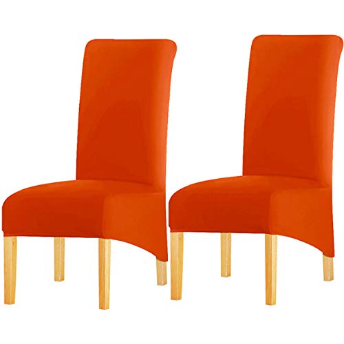 KELUINA Feste Gewebe-Ausdehnung XL-Stuhlhussen der hohen Rückseite für Esszimmer, Spandex-große Esszimmerstuhl-Schonbezüge für Hauptlebensrestaurant-Hotel (Orange,Set of 2) von KELUINA