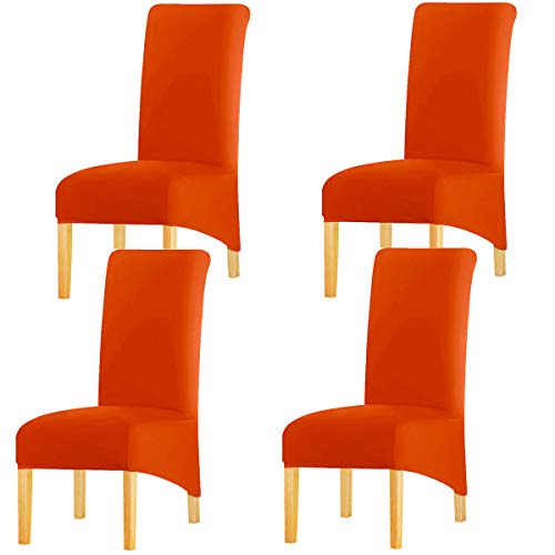 KELUINA Feste Gewebe-Ausdehnung XL-Stuhlhussen der hohen Rückseite für Esszimmer, Spandex-große Esszimmerstuhl-Schonbezüge für Hauptlebensrestaurant-Hotel (Orange,Set of 4) von KELUINA