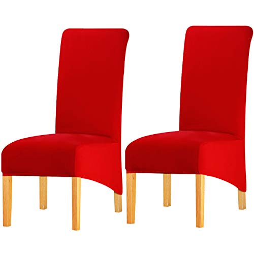 KELUINA Feste Gewebe-Ausdehnung XL-Stuhlhussen der hohen Rückseite für Esszimmer, Spandex-große Esszimmerstuhl-Schonbezüge für Hauptlebensrestaurant-Hotel (Red,Set of 2) von KELUINA