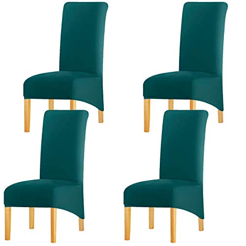 KELUINA Feste Gewebe-Ausdehnung XL-Stuhlhussen der hohen Rückseite für Esszimmer, Spandex-große Esszimmerstuhl-Schonbezüge für Hauptlebensrestaurant-Hotel (Teal,Set of 4) von KELUINA