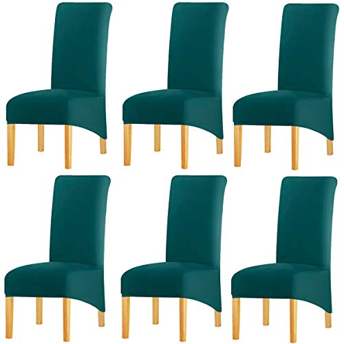 KELUINA Feste Gewebe-Ausdehnung XL-Stuhlhussen der hohen Rückseite für Esszimmer, Spandex-große Esszimmerstuhl-Schonbezüge für Hauptlebensrestaurant-Hotel (Teal,Set of 6) von KELUINA