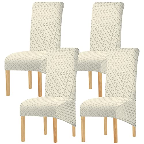 KELUINA Geometrische Jacquard Große Stuhlabdeckungen für Esszimmerstühle,XL Hoher Rücken Esszimmerstuhlbezüge, Dehnbare abnehmbare waschbare stuhlhussen(K Creme,Set of 4) von KELUINA
