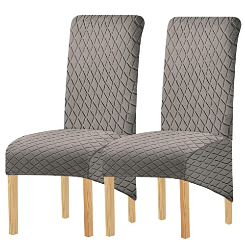 KELUINA Geometrische Jacquard Große Stuhlabdeckungen für Esszimmerstühle,XL Hoher Rücken Esszimmerstuhlbezüge, Dehnbare abnehmbare waschbare stuhlhussen(K Taupe,Set of 2) von KELUINA