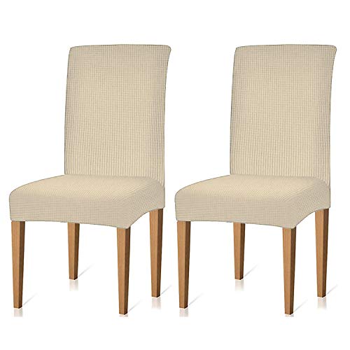 KELUINA Jacquard Esszimmer Stuhl Schonbezüge Sets Stretch Möbel Schutzhüllen für Sessel Abnehmbare Waschbar Elastische Parsons Sitz Fall für Restaurant Hotel Zeremonie (Beige,2pcs/45x45x60cm) von KELUINA