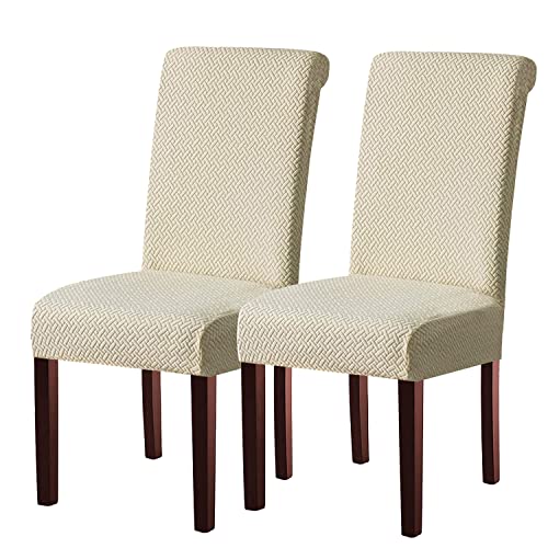 KELUINA Moderne Stuhlhussen 1er/2er/4er/6er Set, Stretch Stulhhussen Schwingstuhl Elastisch Abnehmbarer Waschbarer Universal Stuhlbezug für Hotel Bankett Hochzeit Party Deko (Creme,2 Stück) von KELUINA