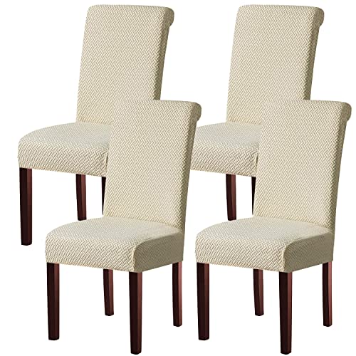 KELUINA Moderne Stuhlhussen 1er/2er/4er/6er Set, Stretch Stulhhussen Schwingstuhl Elastisch Abnehmbarer Waschbarer Universal Stuhlbezug für Hotel Bankett Hochzeit Party Deko (Creme,4 Stück) von KELUINA