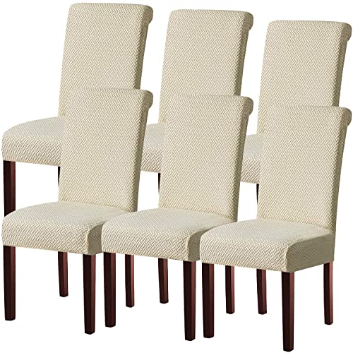 KELUINA Moderne Stuhlhussen 1er/2er/4er/6er Set, Stretch Stulhhussen Schwingstuhl Elastisch Abnehmbarer Waschbarer Universal Stuhlbezug für Hotel Bankett Hochzeit Party Deko (Creme,6 Stück) von KELUINA