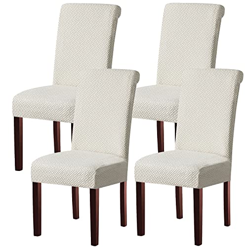 KELUINA Moderne Stuhlhussen 1er/2er/4er/6er Set, Stretch Stulhhussen Schwingstuhl Elastisch Abnehmbarer Waschbarer Universal Stuhlbezug für Hotel Bankett Hochzeit Party Deko (Cremeweiß,4 Stück) von KELUINA