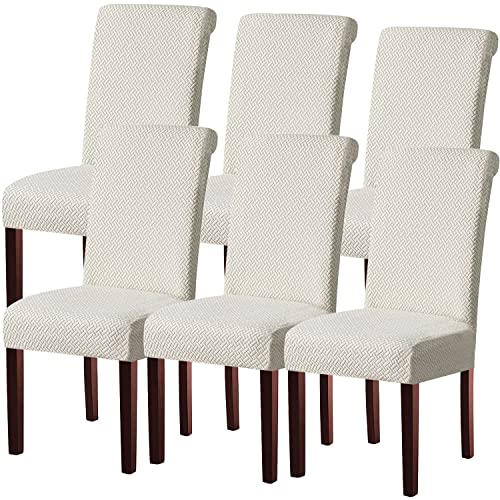 KELUINA Moderne Stuhlhussen 1er/2er/4er/6er Set, Stretch Stulhhussen Schwingstuhl Elastisch Abnehmbarer Waschbarer Universal Stuhlbezug für Hotel Bankett Hochzeit Party Deko (Cremeweiß,6 Stück) von KELUINA