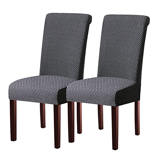 KELUINA Moderne Stuhlhussen 1er/2er/4er/6er Set, Stretch Stulhhussen Schwingstuhl Elastisch Abnehmbarer Waschbarer Universal Stuhlbezug für Hotel Bankett Hochzeit Party Deko (Dunkelgrau,2 Stück) von KELUINA