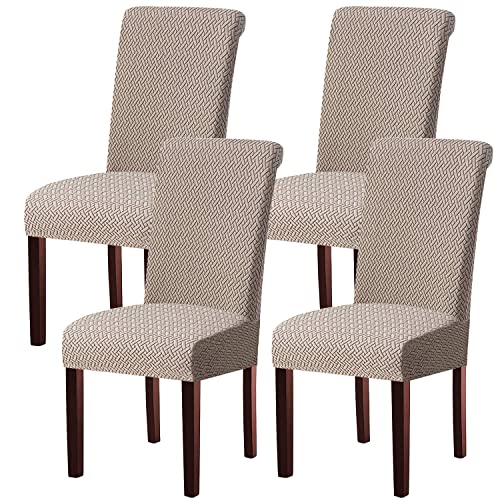 KELUINA Moderne Stuhlhussen 1er/2er/4er/6er Set, Stretch Stulhhussen Schwingstuhl Elastisch Abnehmbarer Waschbarer Universal Stuhlbezug für Hotel Bankett Hochzeit Party Deko (Khaki,4 Stück) von KELUINA